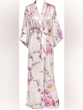 KIM+ONO PINK CHRYSANTHEMUM LONG KIMONO ROBE